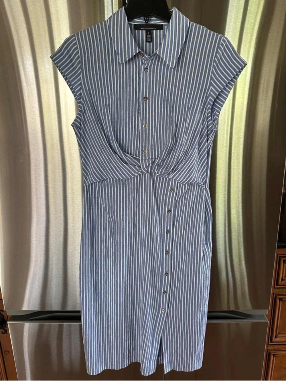 White House Black Market Blue and White Striped Button-Front Midi Dress - Picture 9 of 9